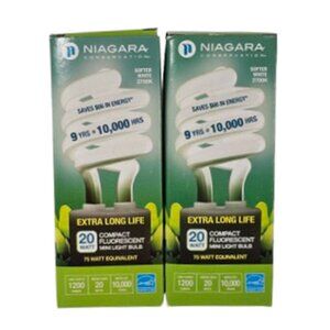 2 Pack Niagara Extra Long Life Softer White 20 W / 75 W EQV 2700k Light Bulbs